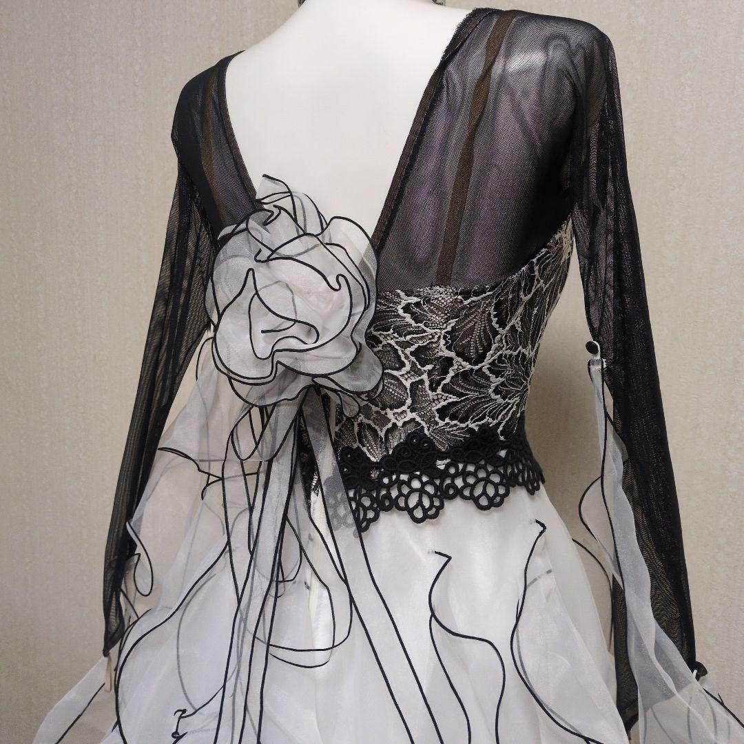 社交ダンス　スタンダード　ドレス　白黒レース　 ワンピース パスタイム　日本製