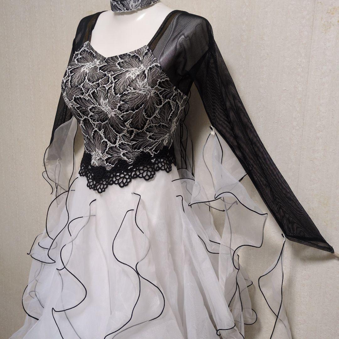 社交ダンス　スタンダード　ドレス　白黒レース　 ワンピース パスタイム　日本製