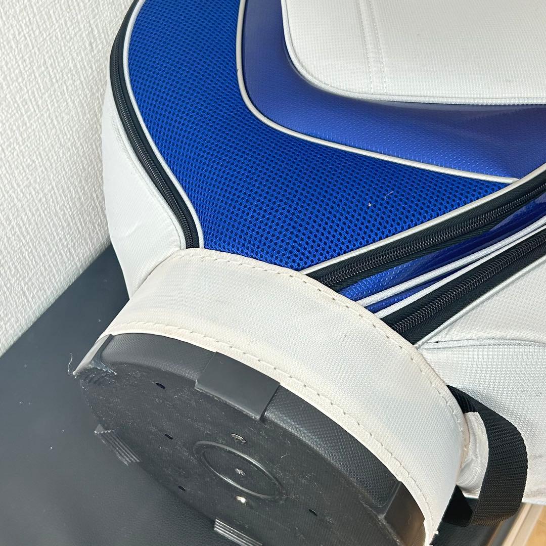 ミズノ キャディバッグ 白×青 タグ付き 未使用品 フード付 一部汚れ有