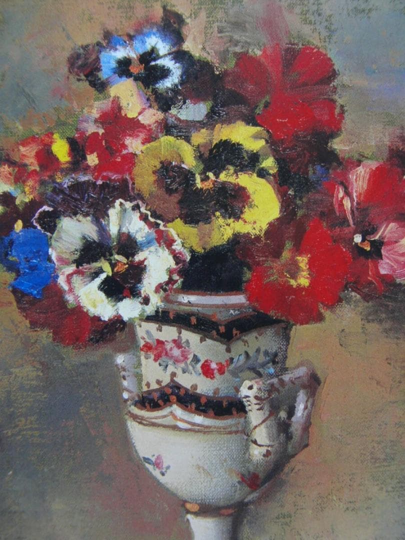 寺井 重三「三色すみれ」、人気作品、希少画集・額装画、新品国産額にて額装付