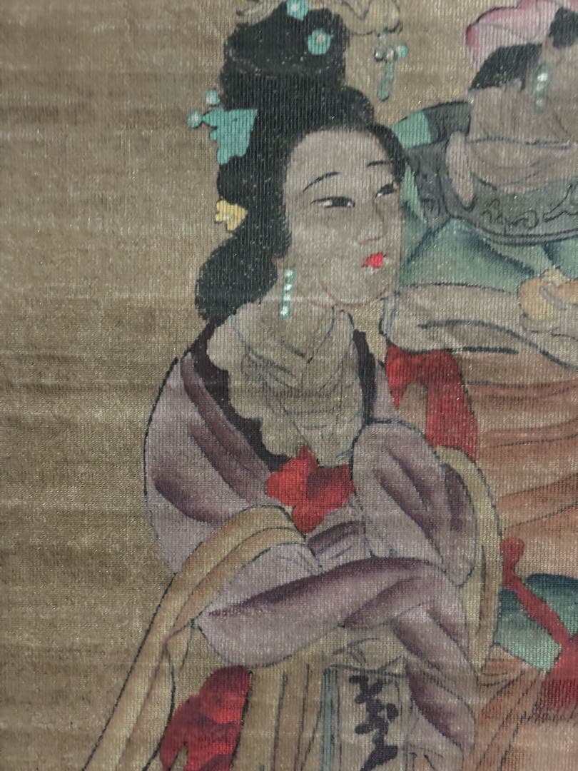 旧蔵　時代物　名家　瀋周 人物絵　肉筆画・絹布絵　掛け軸