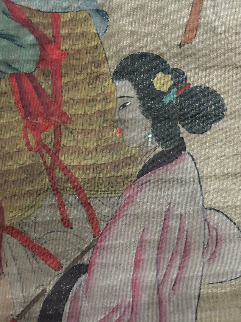 旧蔵　時代物　名家　瀋周 人物絵　肉筆画・絹布絵　掛け軸