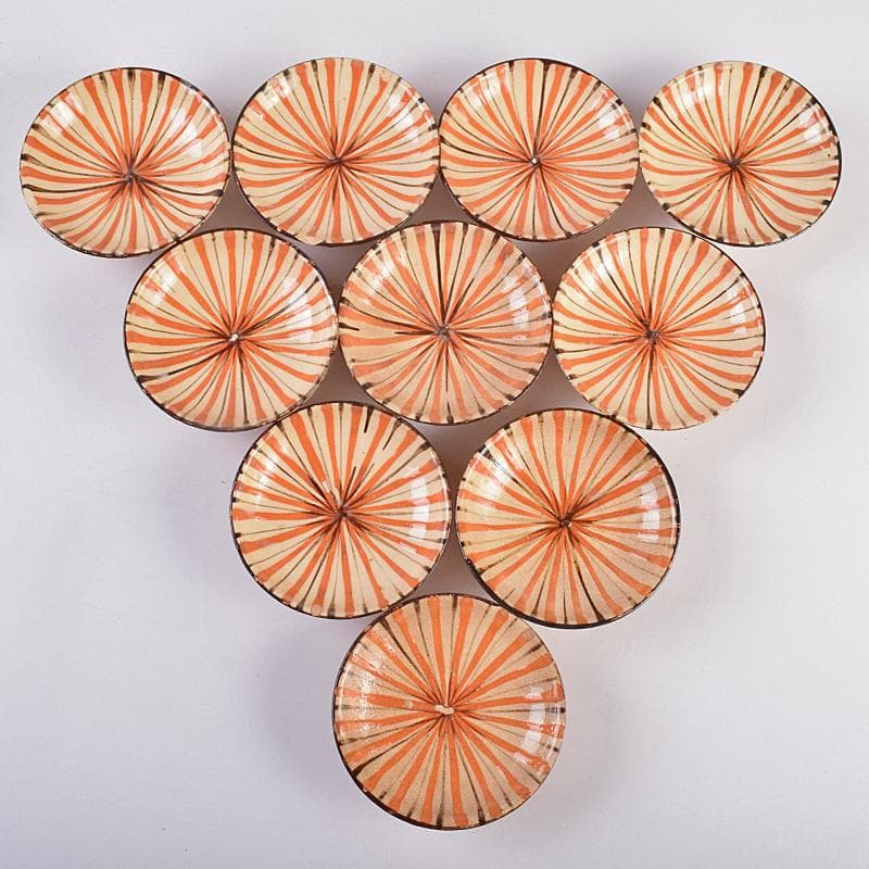 瀬戸焼　古瀬戸　加藤作助作　麦藁手　飯茶碗　蓋碗　十客　共箱　F　R8861B