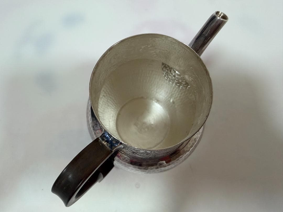 純銀製 唐草紋 玉石摘 急須 銀瓶 煎茶道具