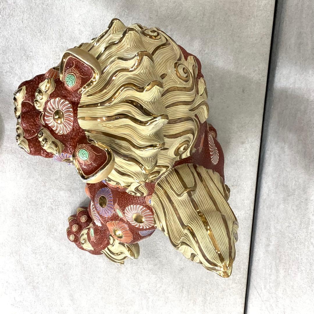 特大！高さ約56cm! 九谷焼 玉乗り 獅子 赤 金 オブジェ 縁起 厄払い