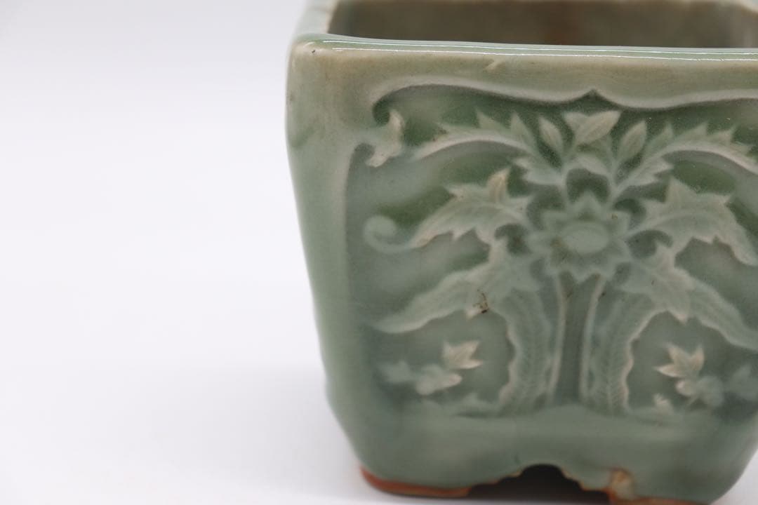 青磁　角香炉　龍泉青磁　送料込み0425