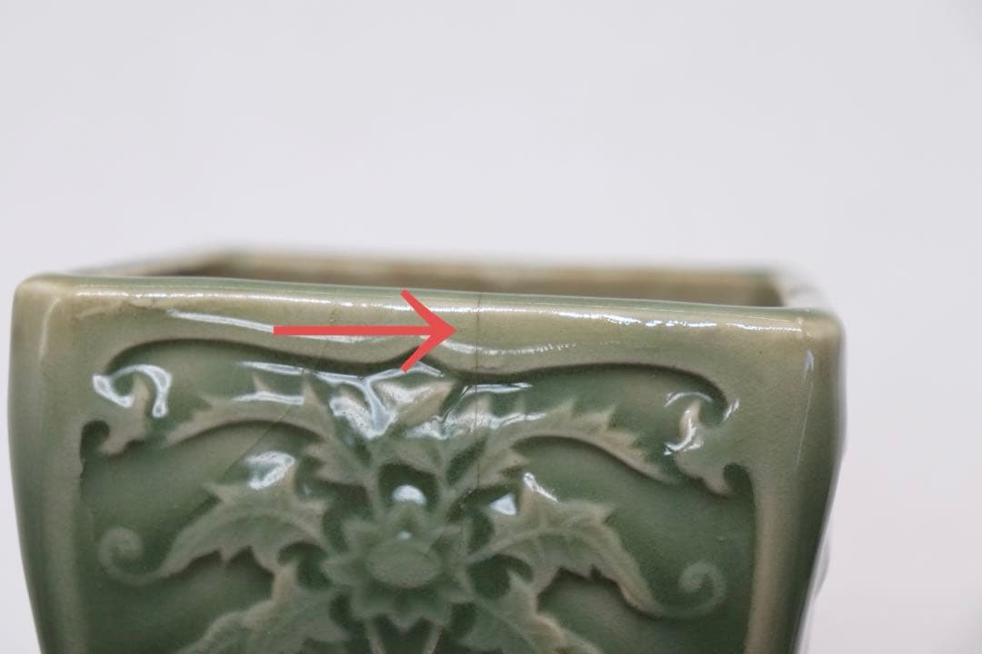 青磁　角香炉　龍泉青磁　送料込み0425