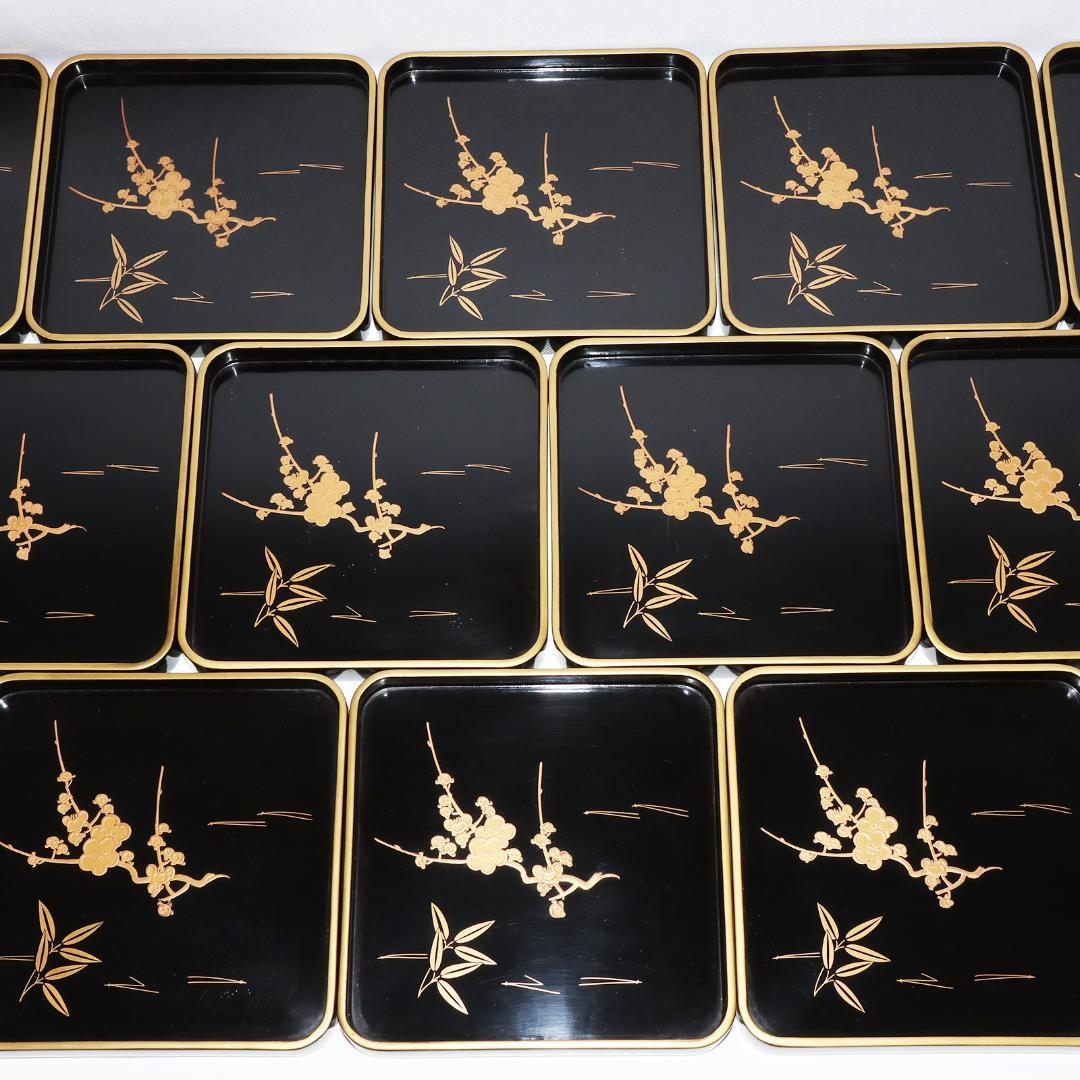 漆 蒔絵 小盆 松竹梅　20客　箱付き　レトロ　16.5cm