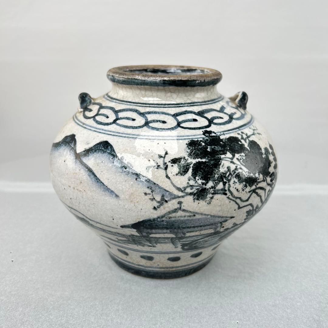 高橋 道八造染付 楼閣山水 花入 飾壺