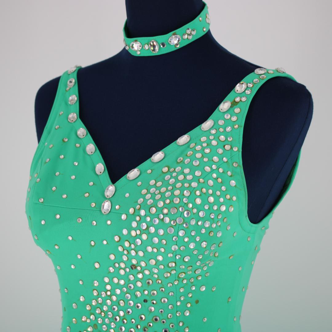 【社交ダンス衣装】グリーン ライトグリーン ワンピース ドレス スパンコール