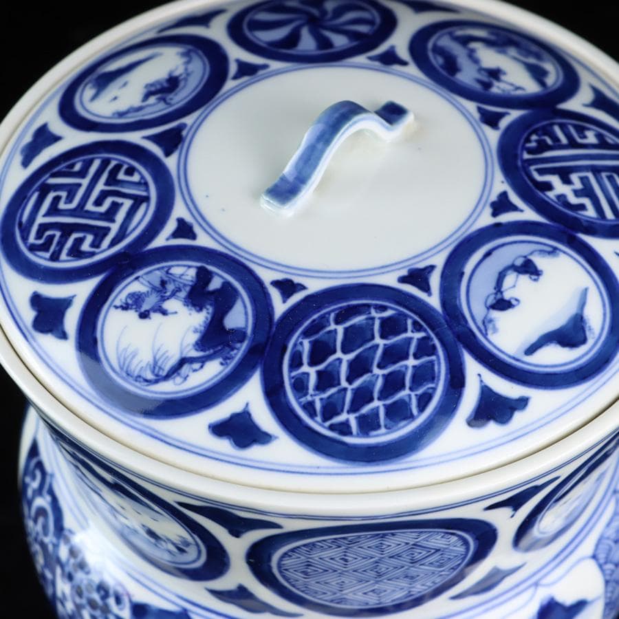 Y2904-4 茶道具 平安 春峰造 祥瑞丸文水指 共箱　　#14