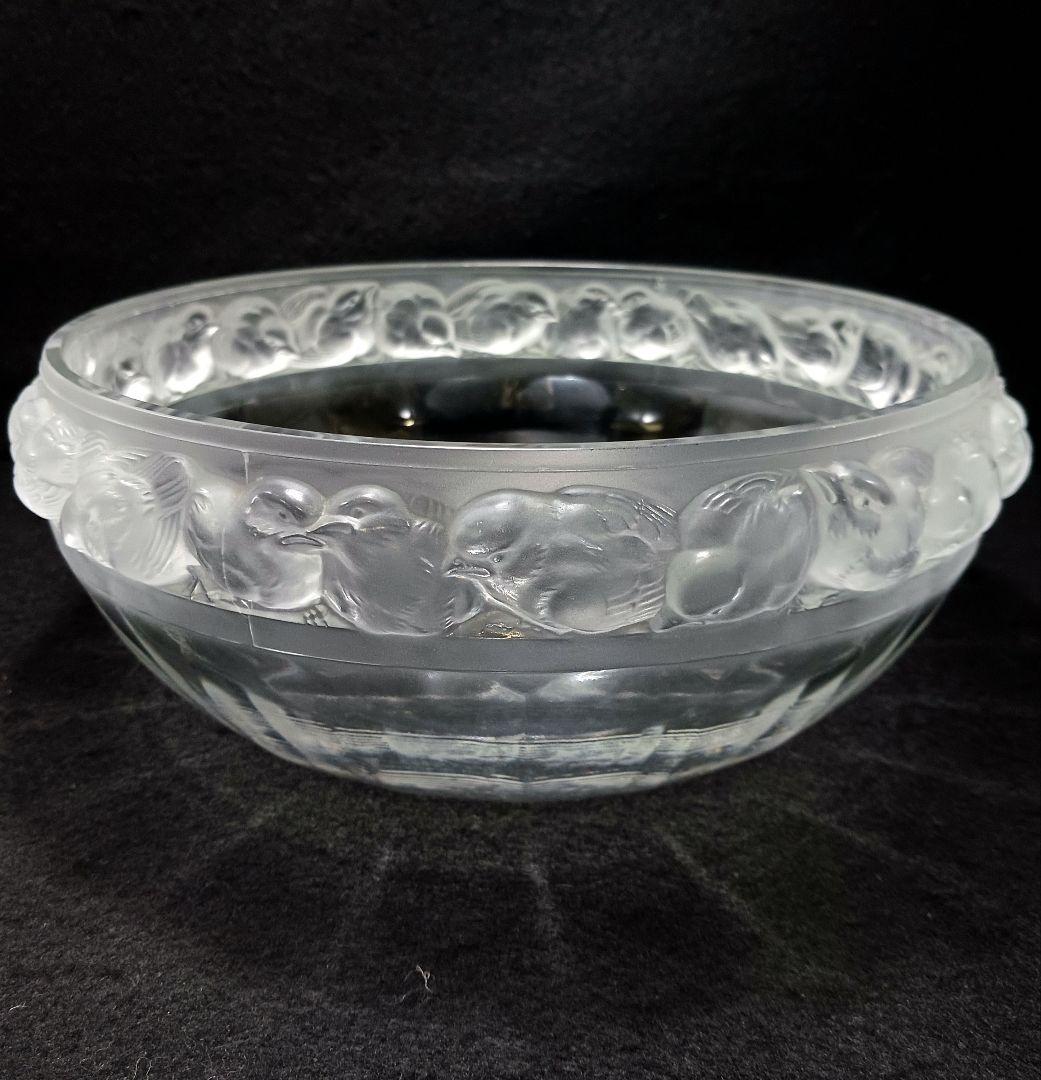 Y2946 ルネ・ラリック メゾンジュ 小鳥 ガラス鉢 直径23㎝　T