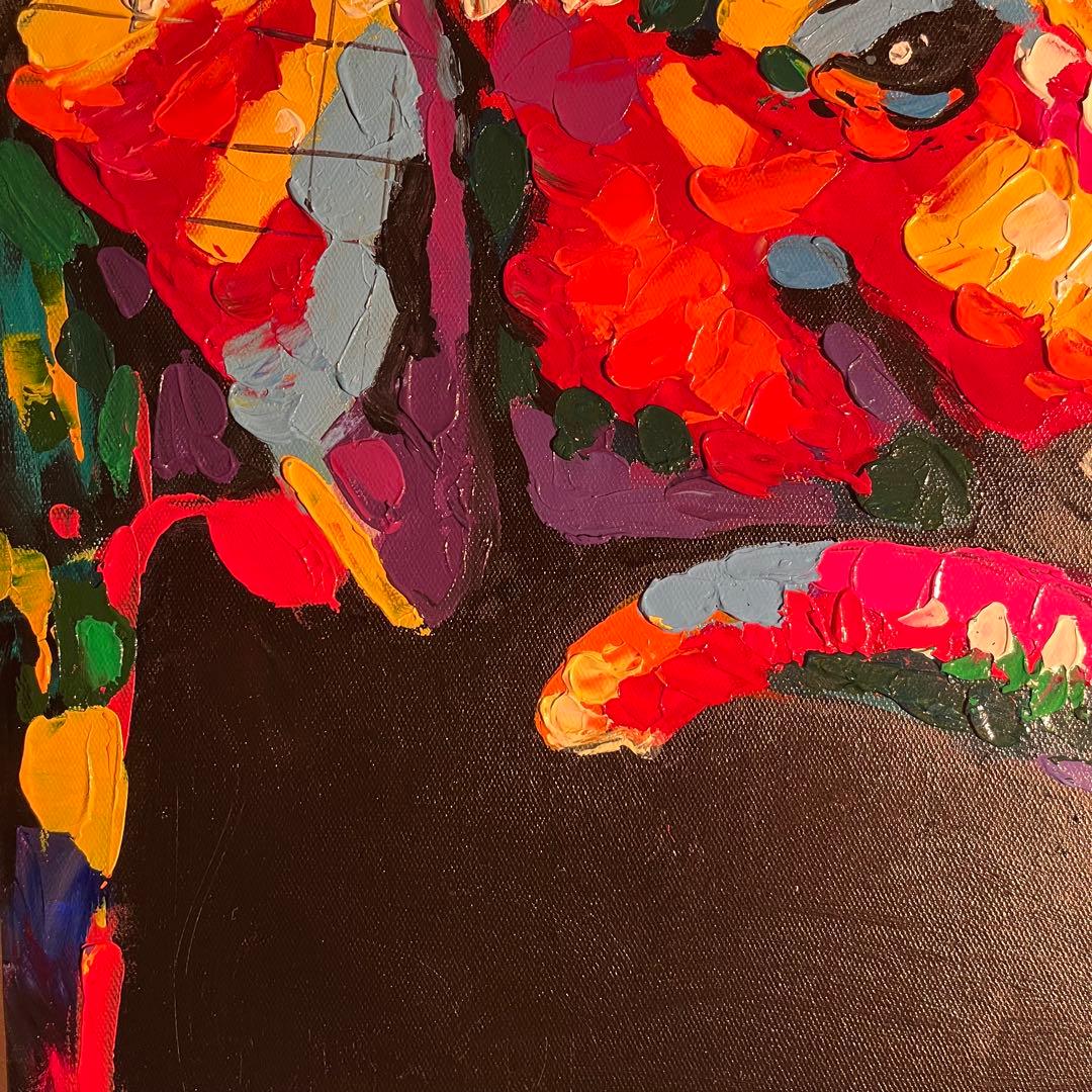 手書き油絵 七色の象 絵画 インテリア 油彩画