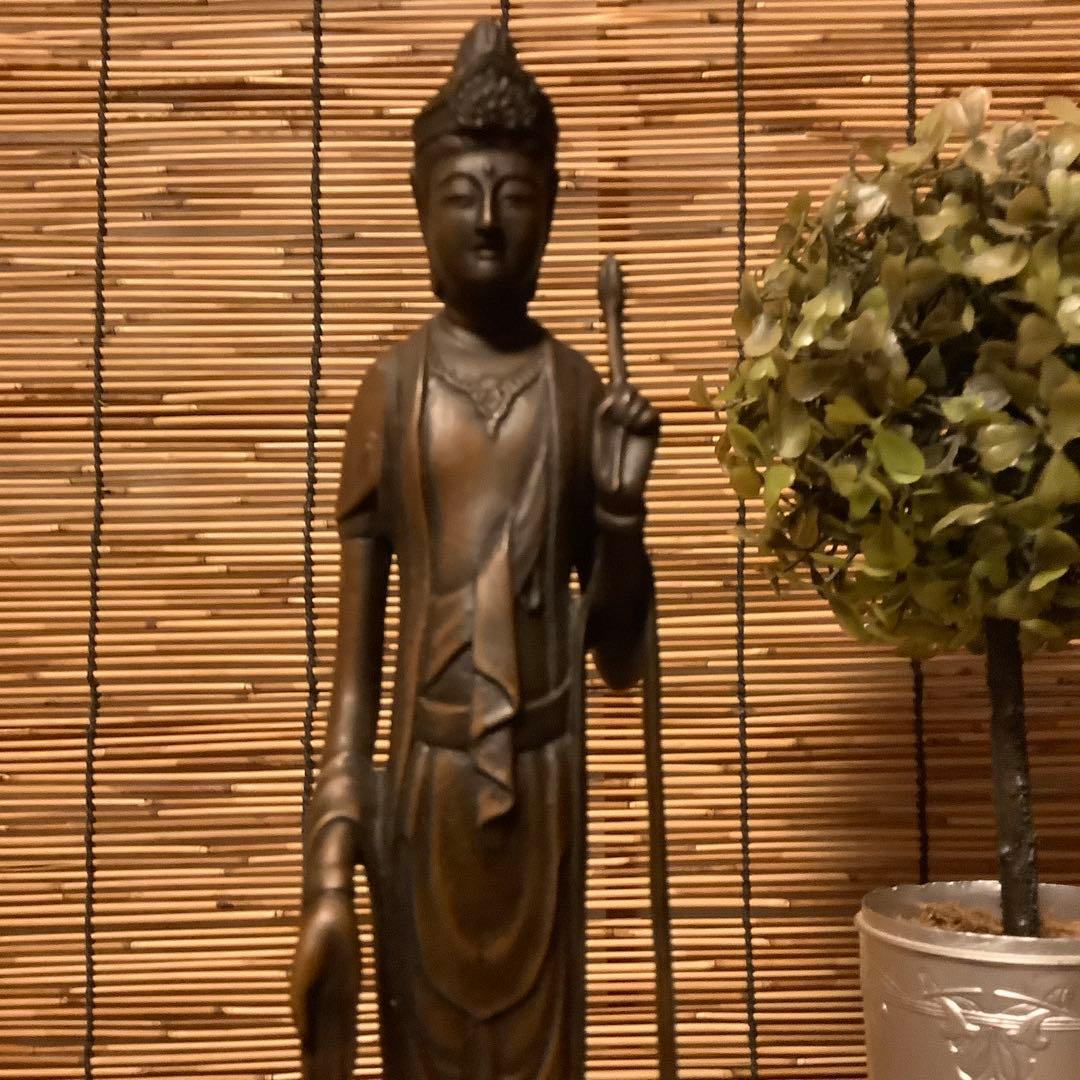 大正〜昭和期「聖観世音菩薩立像」仏教三大信仰・観音経・般若心経・銅・仏師銘刻印