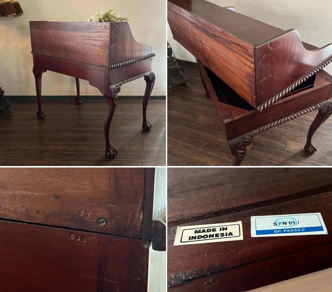 k233r124 猫脚と彫刻が施されたアンティーク調の木製ライティングデスク