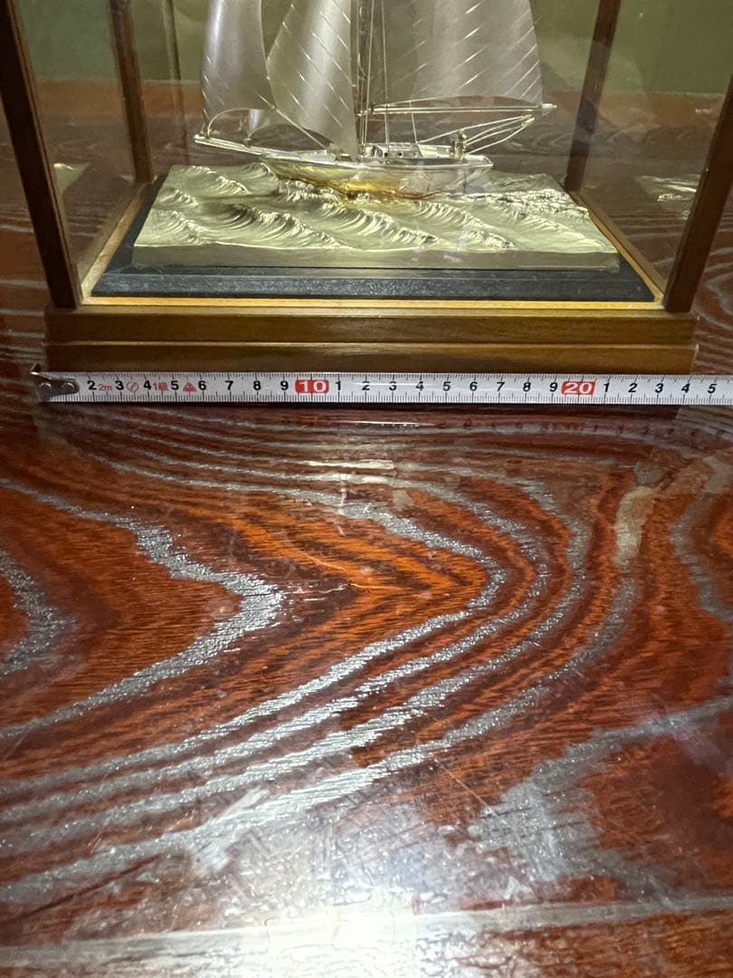 シルバー製帆船模型 ガラスケース付き