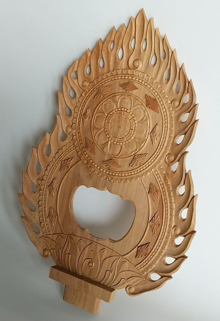 光背(3.5寸坐像用)#425 透し彫 火焔 ◆白檀 木彫 仏像付属品