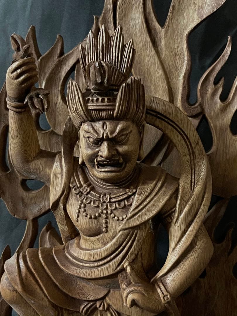 大型55cm 仏教工芸品　総楠製　井波彫刻　極上彫　木彫仏像　蔵王権限立像