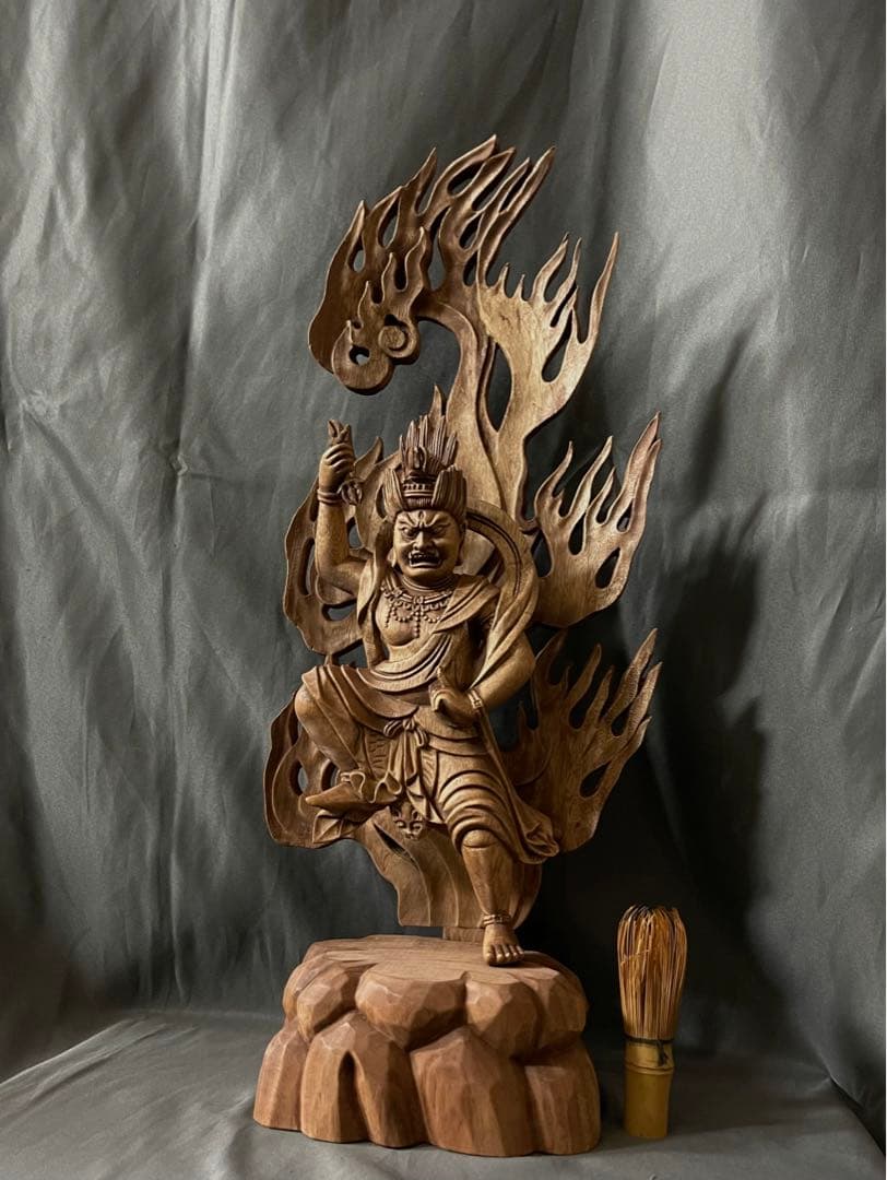 大型55cm 仏教工芸品　総楠製　井波彫刻　極上彫　木彫仏像　蔵王権限立像