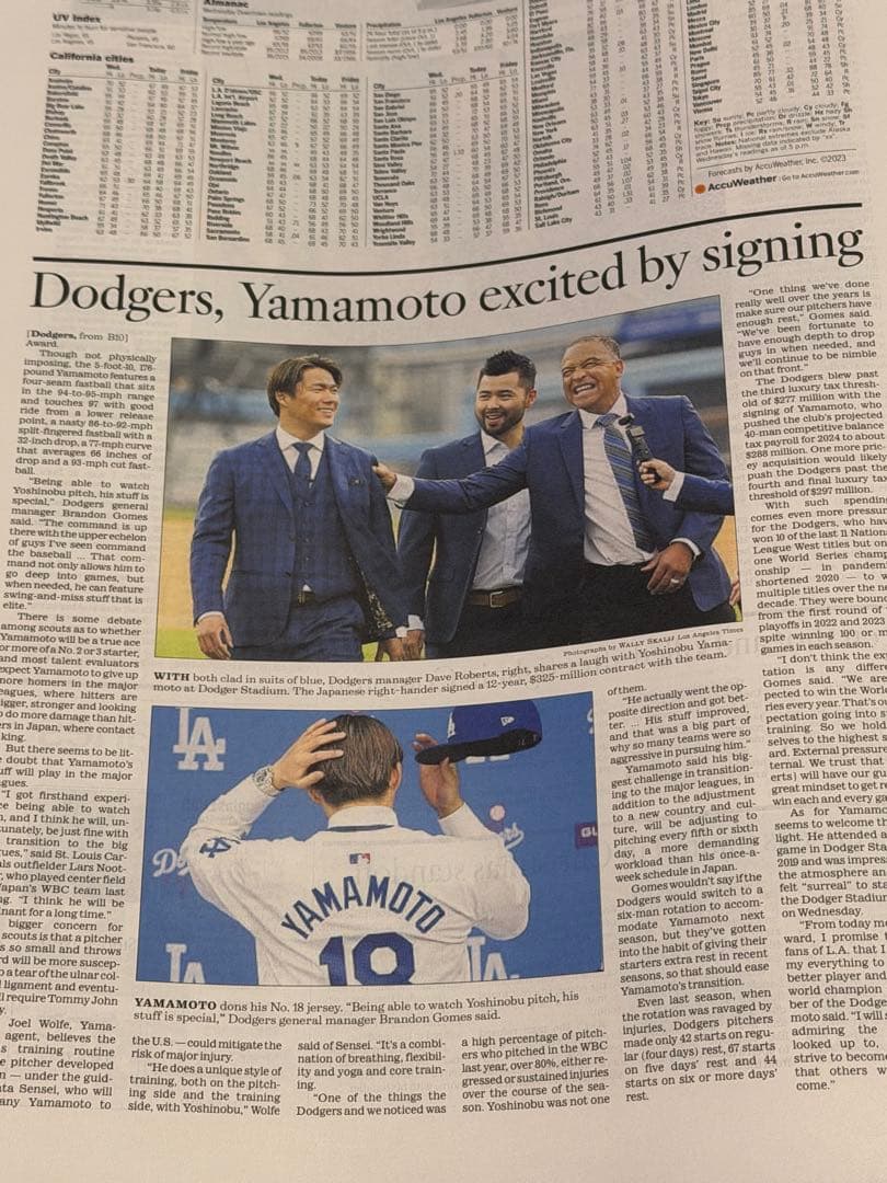 ドジャース 山本由伸 『入団記念号』超激レア ロサンゼルスタイムズ　額縁入り