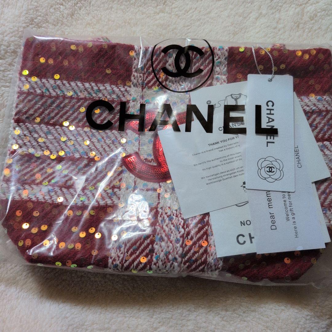 CHANELシャネル ココマークツイードスパンコール トートバッグ レッド