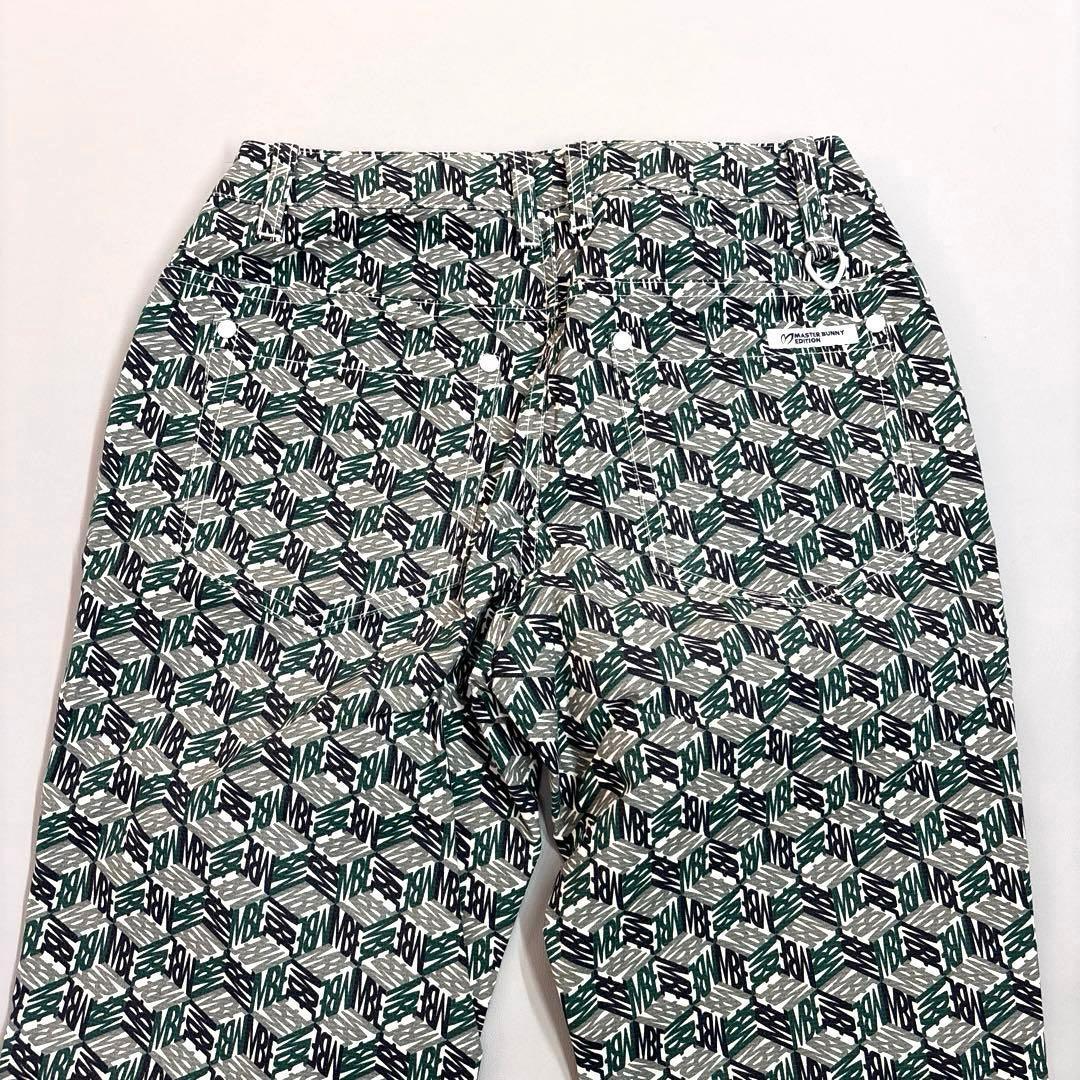 マスターバニーエディション　0/S ロングパンツ　総柄　ロゴ　グリーン系　春夏