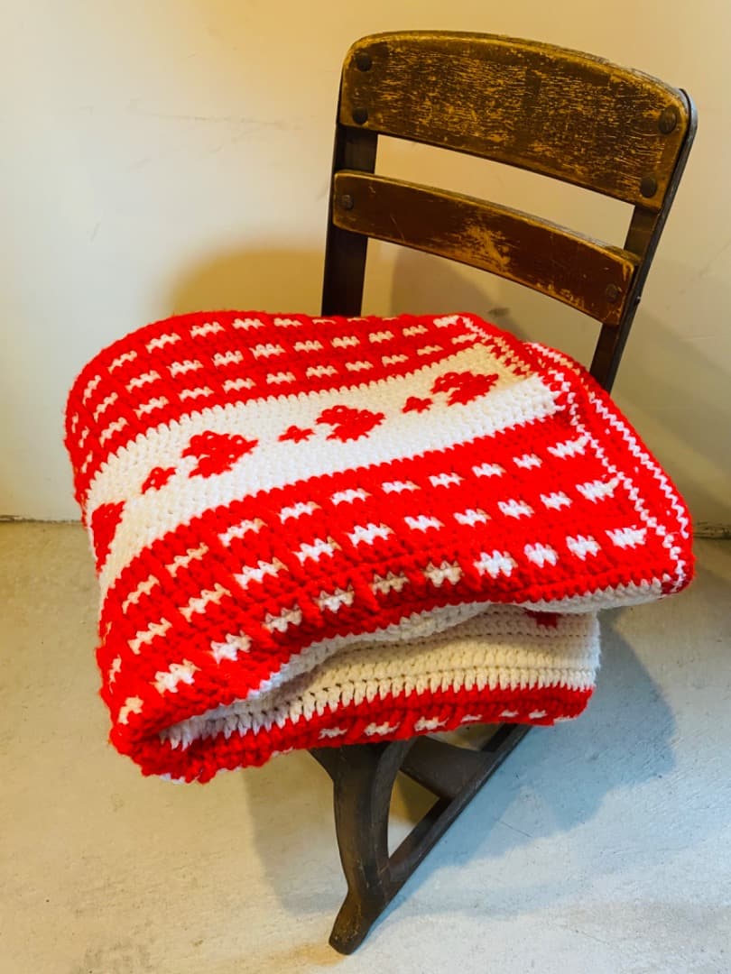 【USA vintage】グラニーブランケット　ハート柄