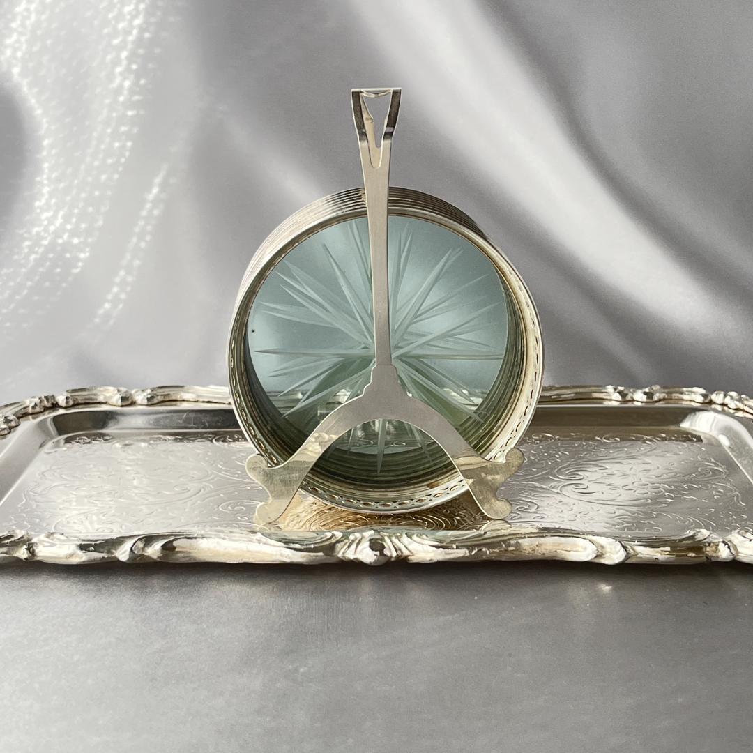 【Webster】ワイングラスコースター 8枚【純銀 / ガラス】 ホルダー