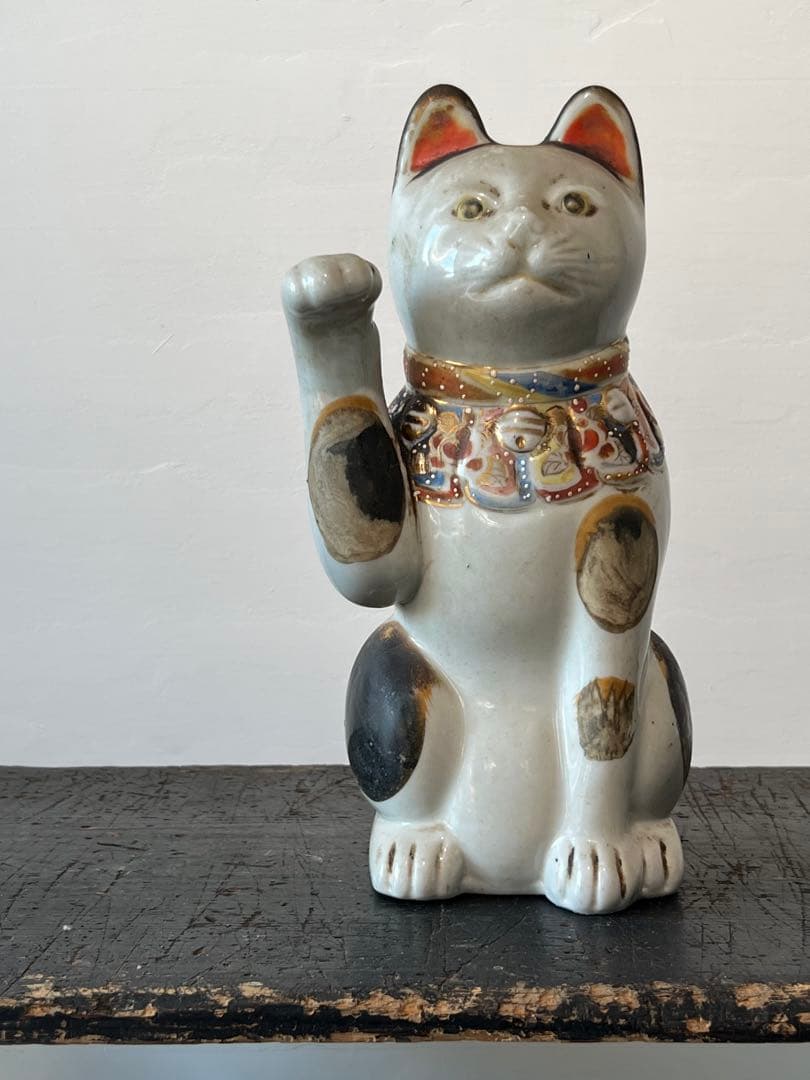 古伊万里 色絵金彩 招き猫 ／ H.285cm 幕末〜明治期 】九谷ねこ 縁起物