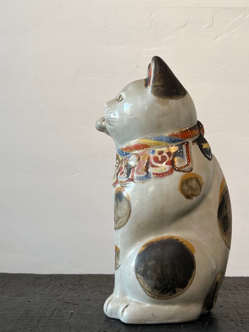 古伊万里 色絵金彩 招き猫 ／ H.285cm 幕末〜明治期 】九谷ねこ 縁起物