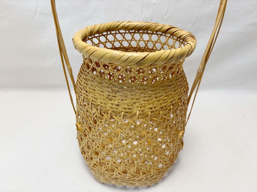 未使用 華道具 竹 和田菁竺作 三友籠 淡々斎好写 花籠 刻印有 竹おとし 元箱