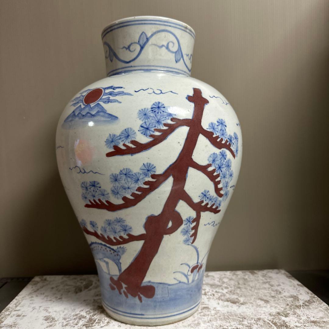 李朝、白磁、辰砂、鹿、鶴、亀図、大壺。