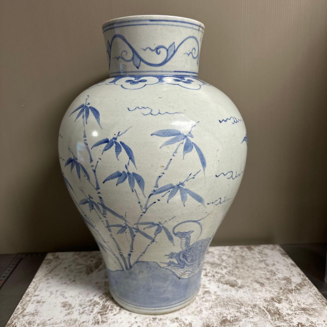 李朝、白磁、辰砂、鹿、鶴、亀図、大壺。