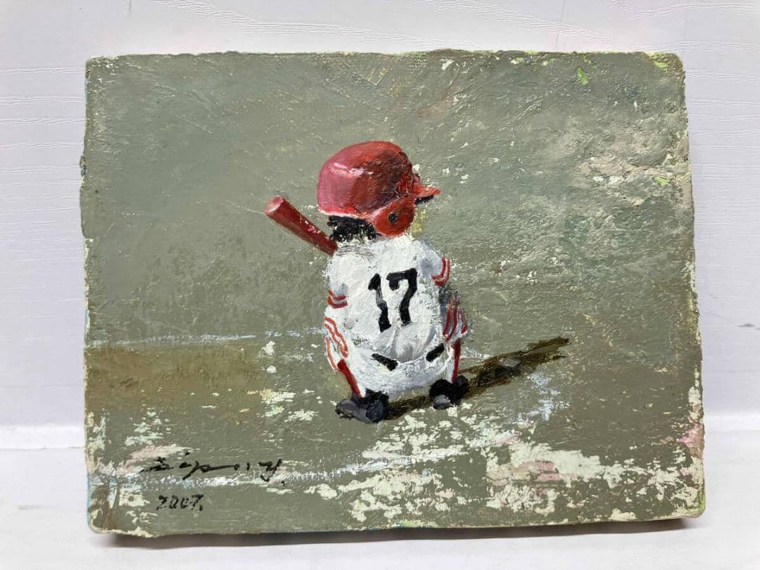 【真作 希少油彩画】出番のないベンチ（代打-17）　超人気作家「櫻井幸雄」