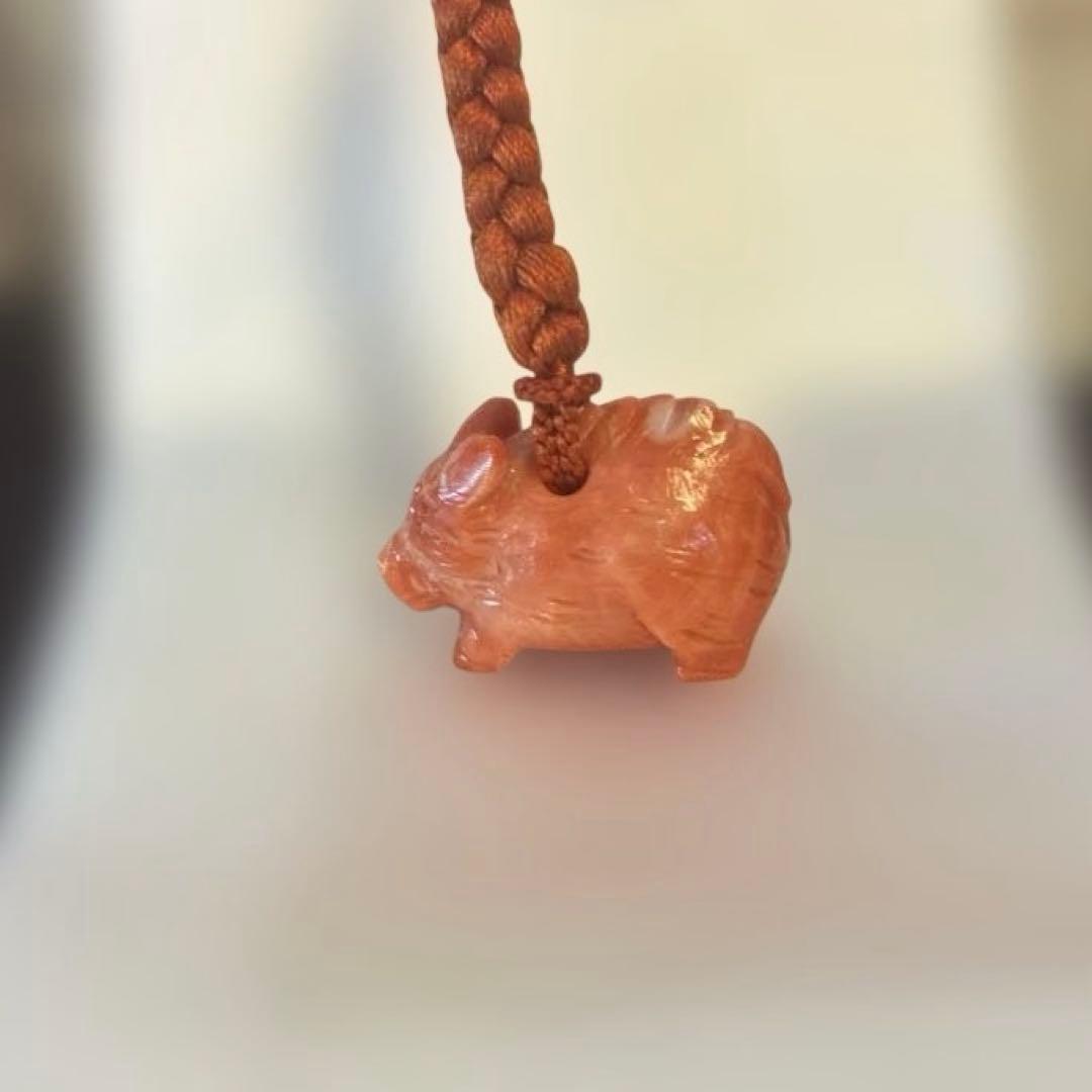 谷口康隆 作 猪 百貨店購入 根付 チャーム ストラップ 珊瑚 アクセサリー