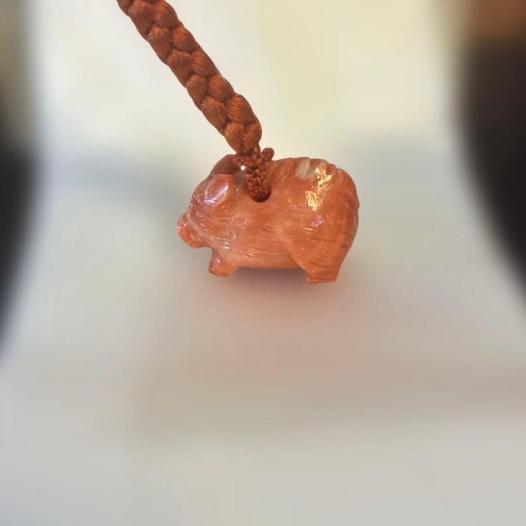 谷口康隆 作 猪 百貨店購入 根付 チャーム ストラップ 珊瑚 アクセサリー