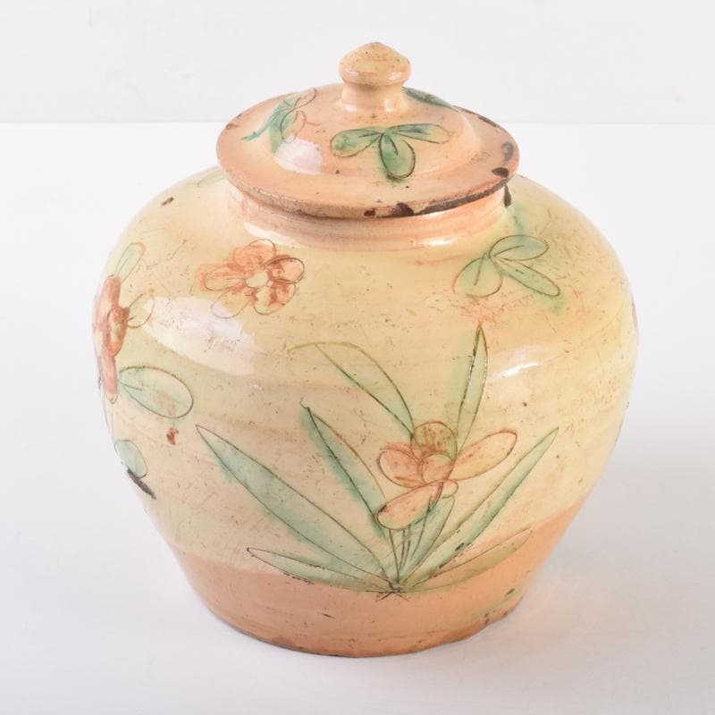 中国　唐三彩　花文　蓋壷　蓋物　C　6967