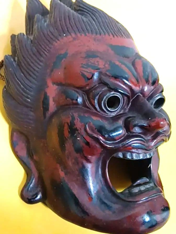骨董品 伐折羅大将 お面 壁掛け 乾漆 仏教 美術 骨董品 レトロ アンティーク