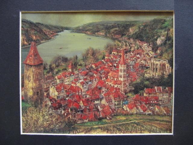 花巻碧、【ぶどう畑からの眺め】、希少な額装用画集より、新品額装付