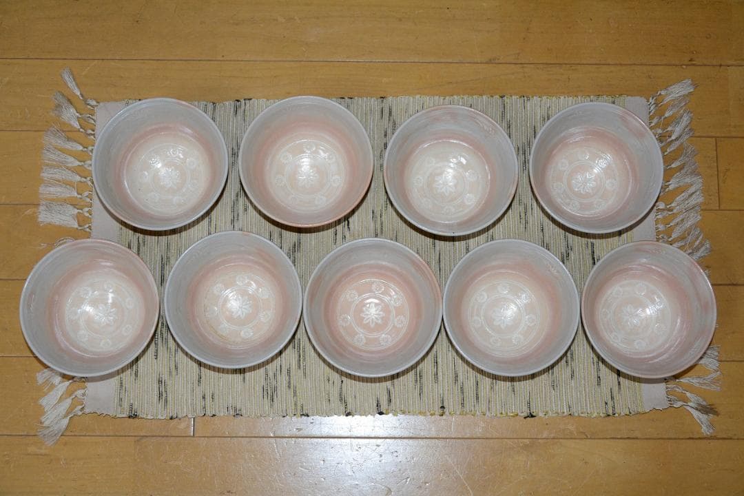 茶道具　数茶碗　９個　御本三嶋茶碗　田中渓峰造　共箱付　中古品　送料込み