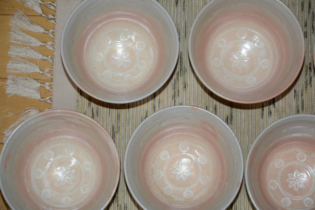 茶道具　数茶碗　９個　御本三嶋茶碗　田中渓峰造　共箱付　中古品　送料込み