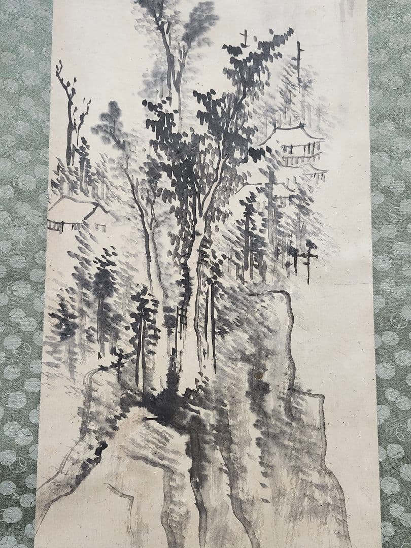 【掛け軸】雲林清宵 鳥洲筆／日本画 書画 掛軸 文人画 風景画 美術品