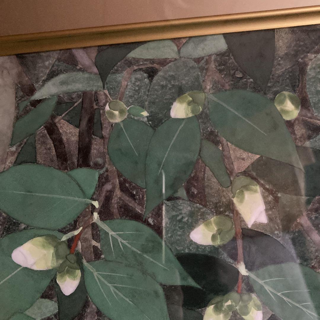 前原満夫　日本画　8号　白侘助