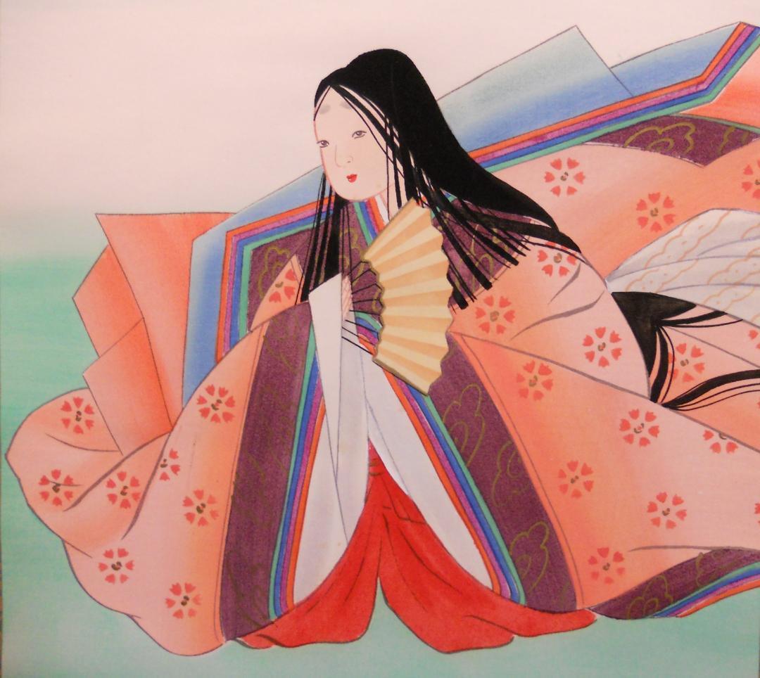 掛け軸 昇月 官女図 紫式部 絹本 希少 軸装 茶道具 掛軸 美品 です。