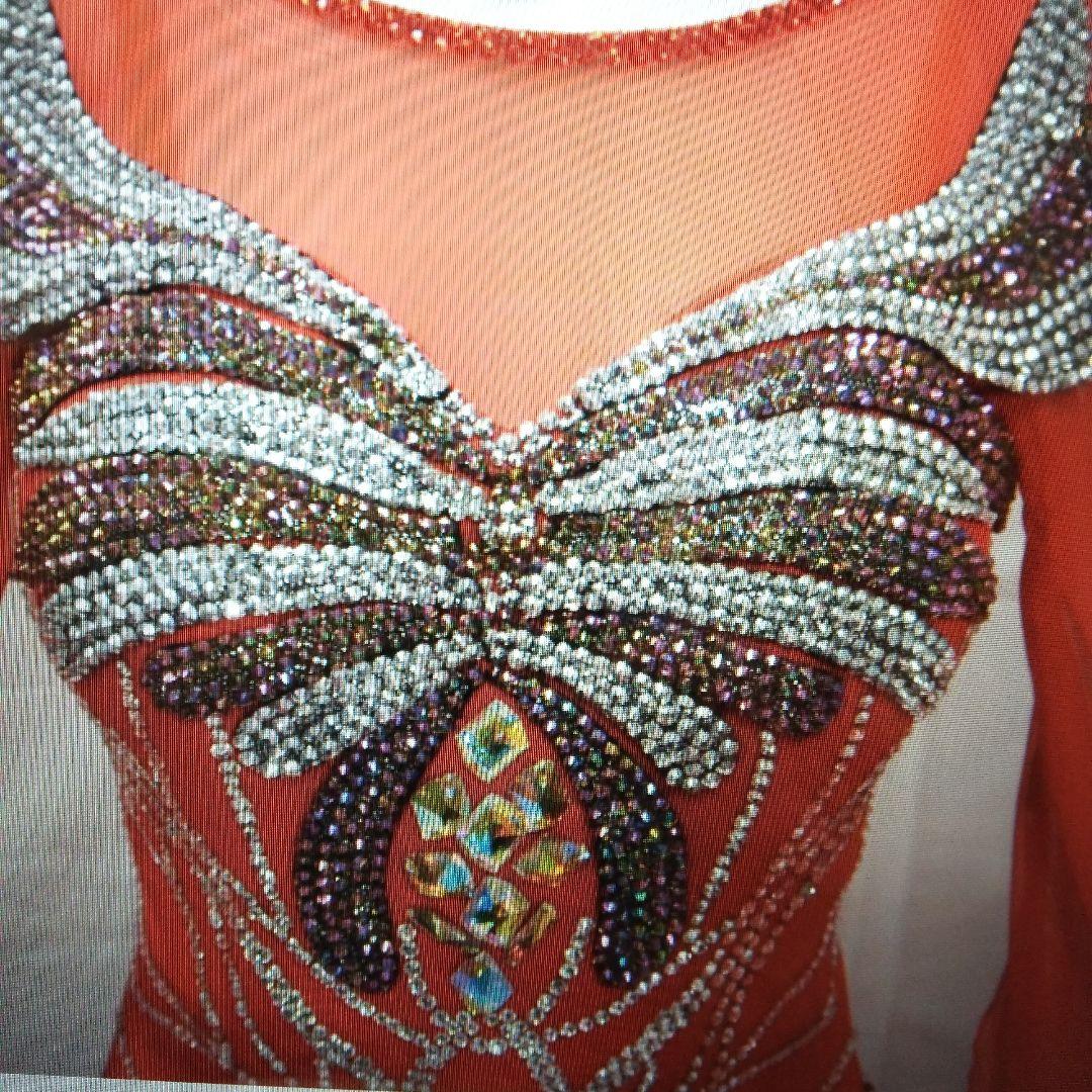 日本製 赤色シフォン社交ダンスドレス