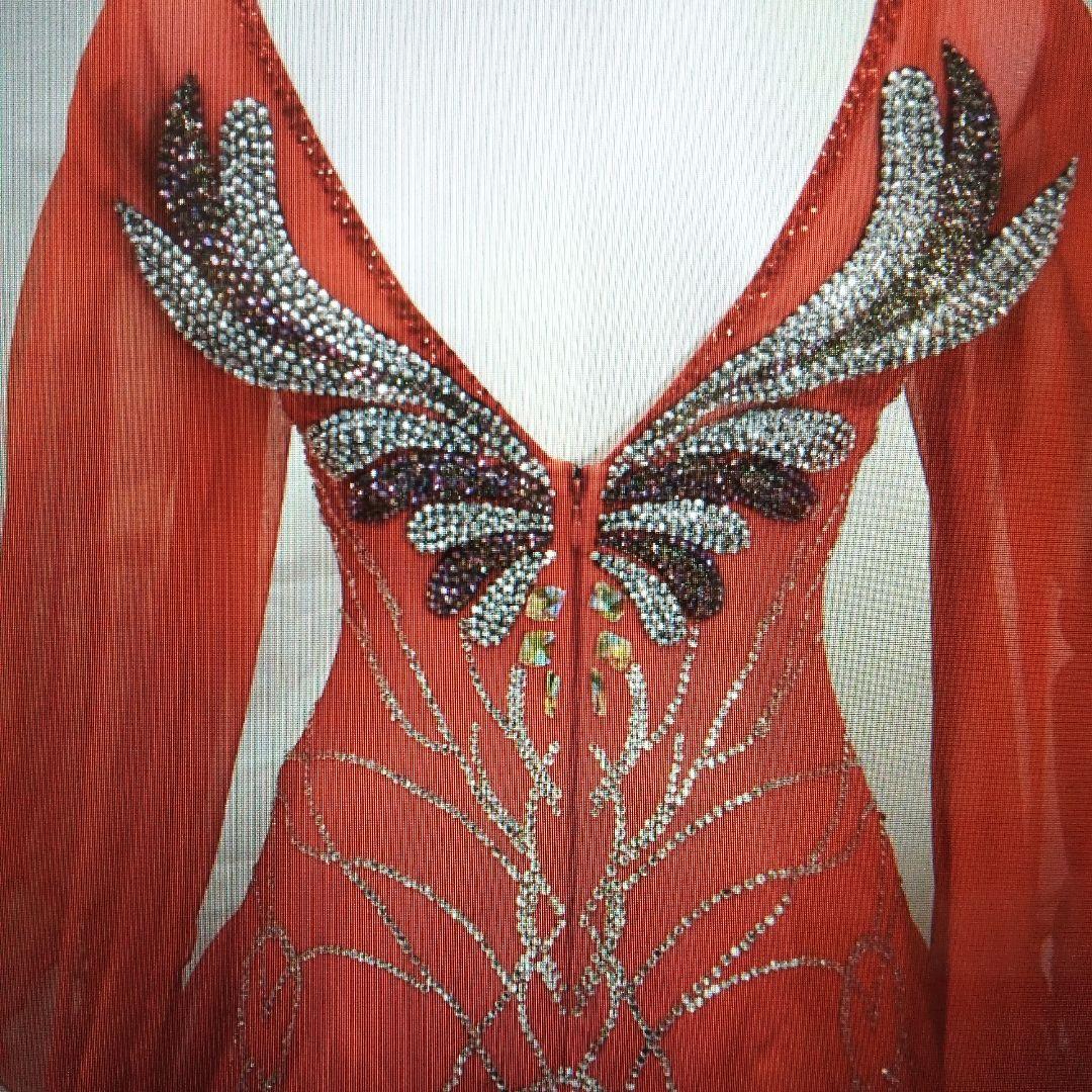 日本製 赤色シフォン社交ダンスドレス