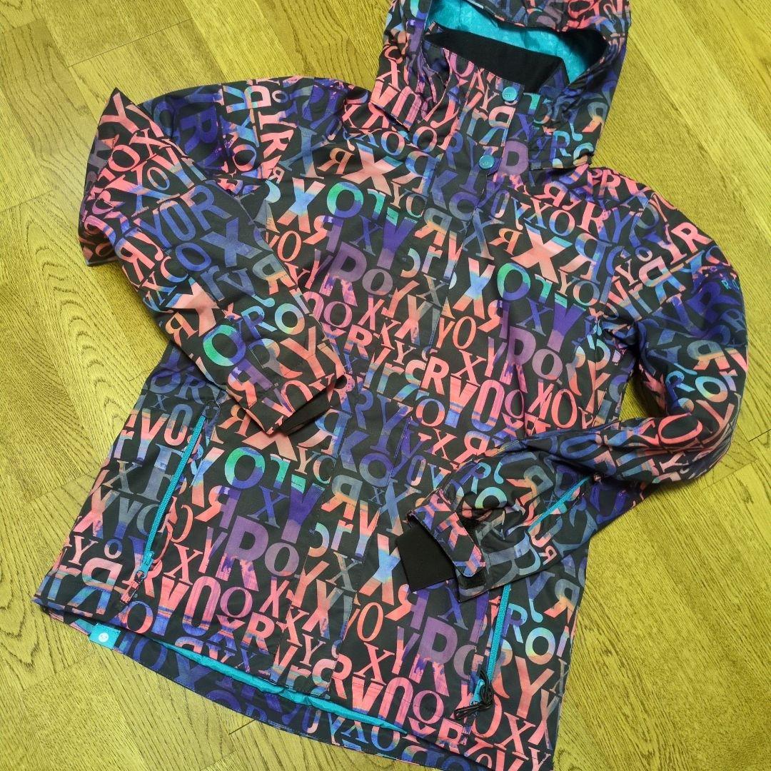 【美品】ROXY　スノボウェア　上下セット　Ｓ　総柄　ロゴ　ブラック　ピンク