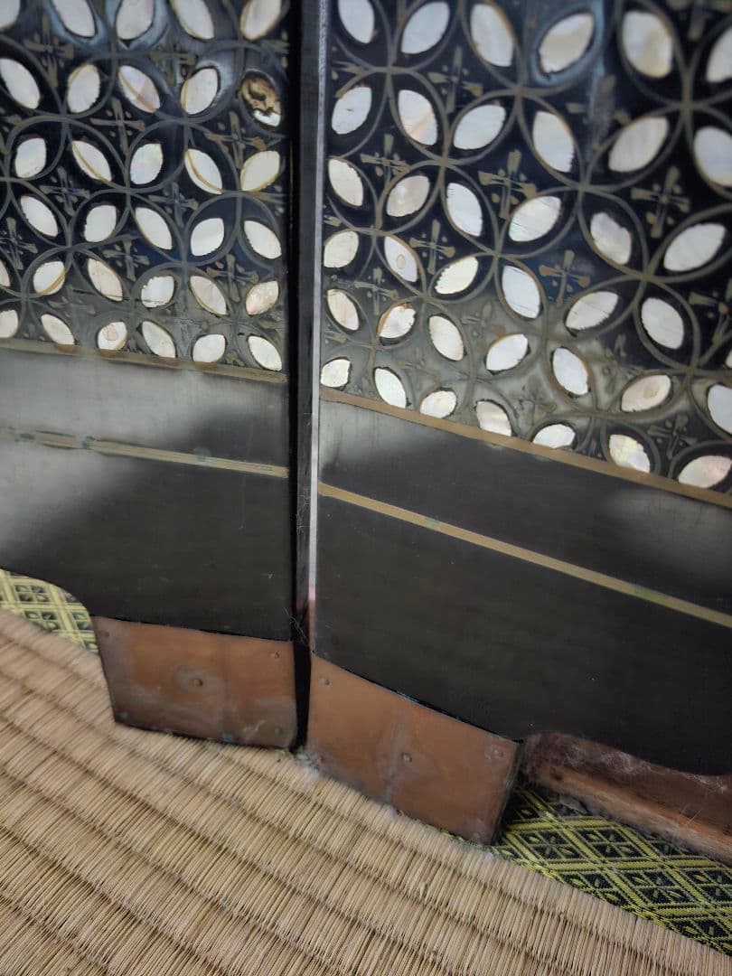 アジアン家具 パネル 屏風 玉石、貝嵌細工 大型