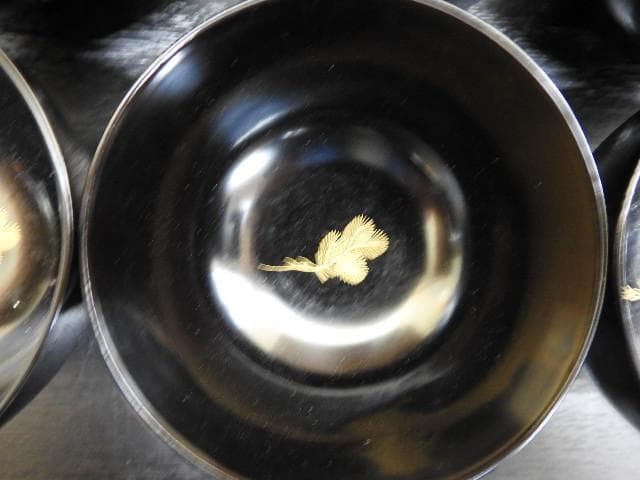 長野横笛　黒地鶴蒔絵　吸物椀10客　共箱有　MA388