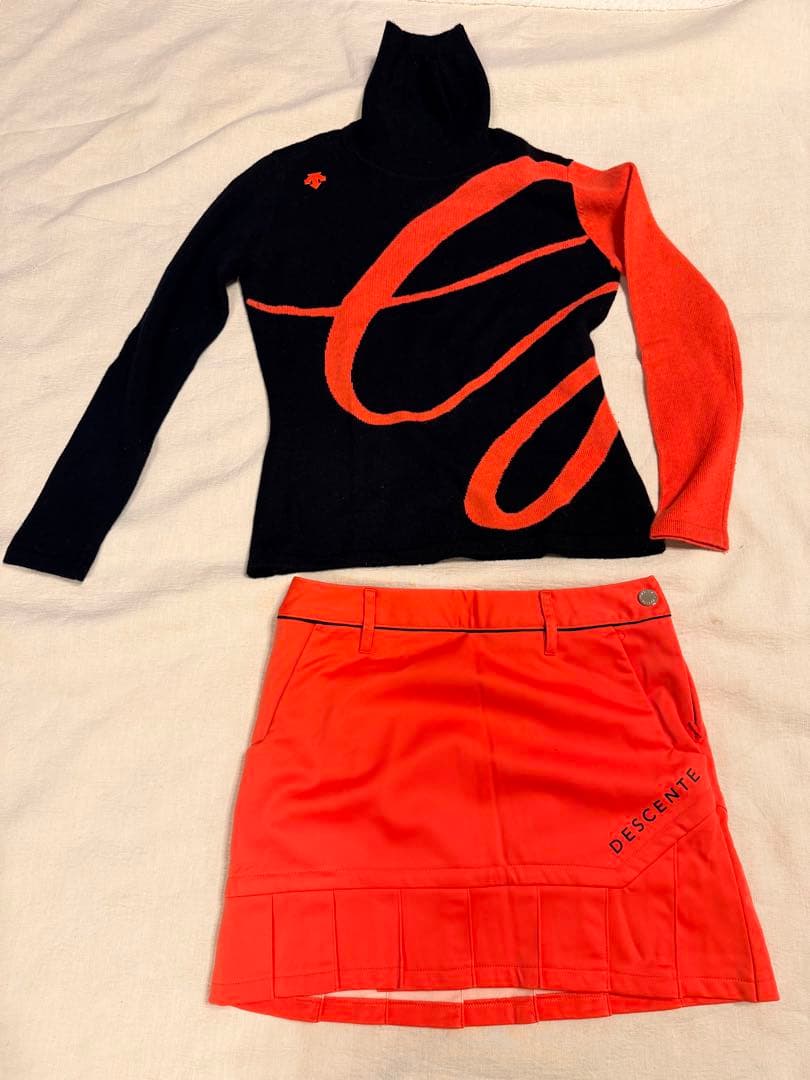 DESCENTE スポーツウェアセット 黒とオレンジ　M セーターのみ